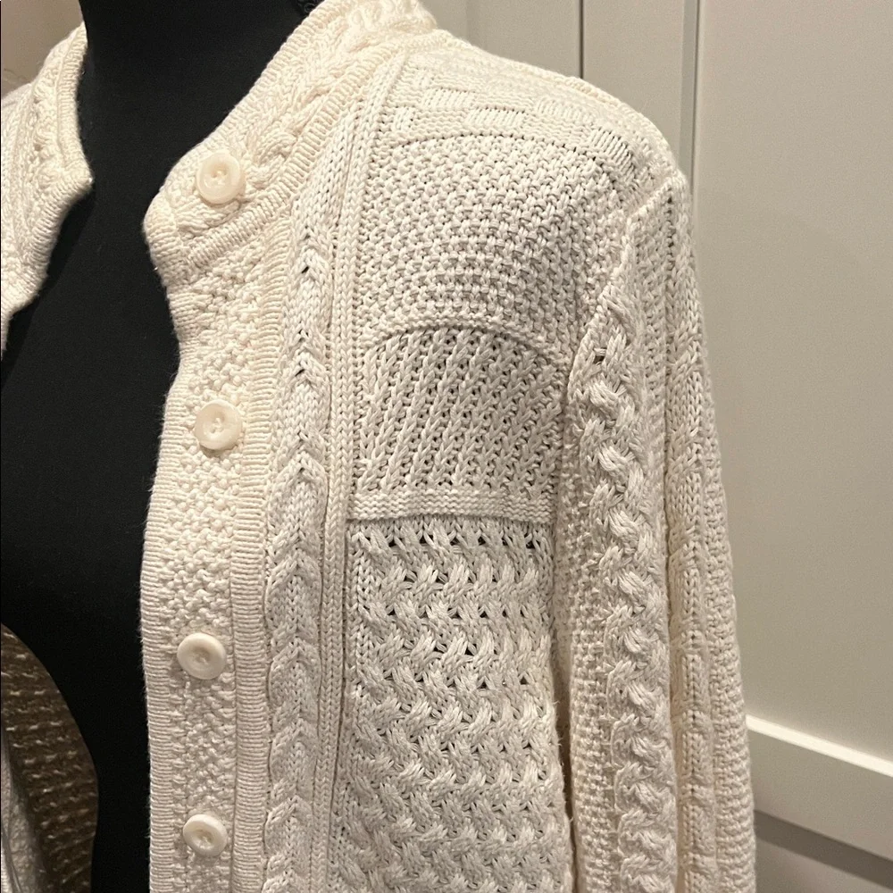 L.L. Bean Cream Cable Knit Cardigan Size MP - Picture 3 of 8